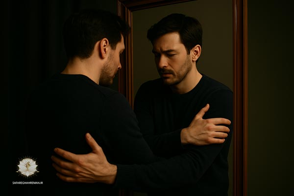 مردی-خود-را-در-آغوش-میگیرد